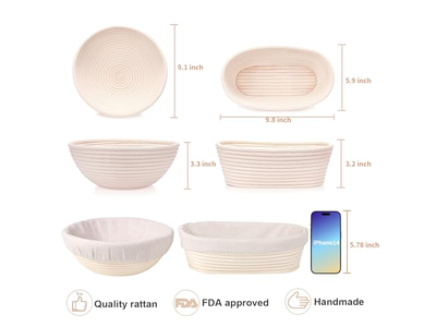 1kg 9インチ楕円パン発酵バスケット カスタムビッグサイズパン焼きキット 長方形ラタン