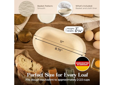 プロフェッショナル楕円パン発酵モールド スプルース木材&ラタン