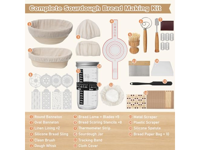 カバーリッドとライナー付きラタンブレッドバスケット サワードウツール発酵